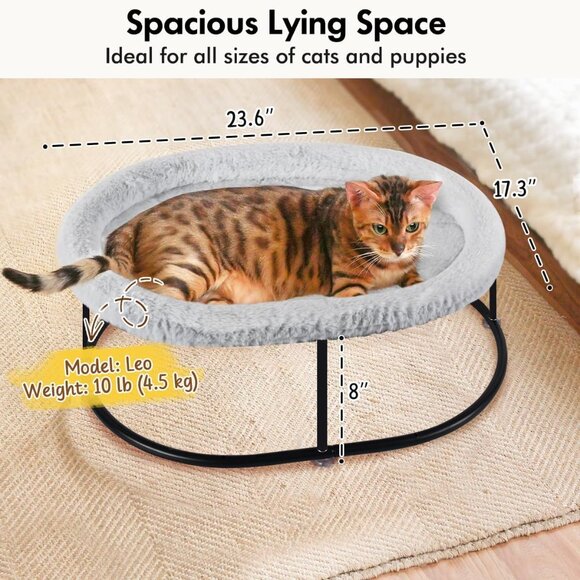 New Elevated Fluffy Cuddle Bed with Detachable Pad for Cats & Small Dogs, Grey - Picture 7 of 9